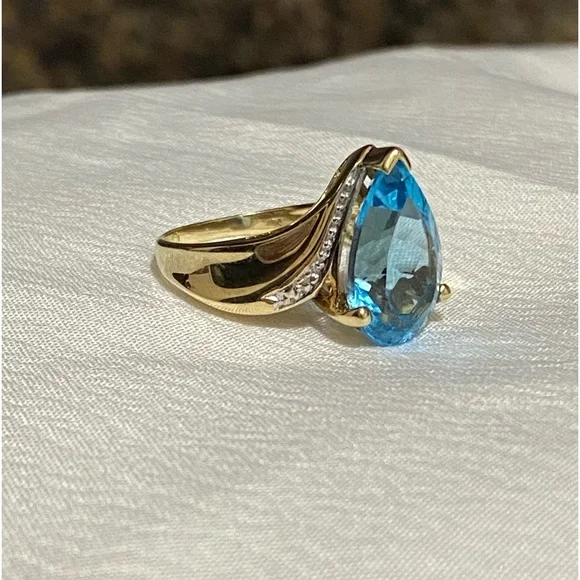 💍VNTG Samuel Aaron Blue Topaz Diamond Gold 10K THL-Size 7.25 Price is FIRM - Picture 7 of 17